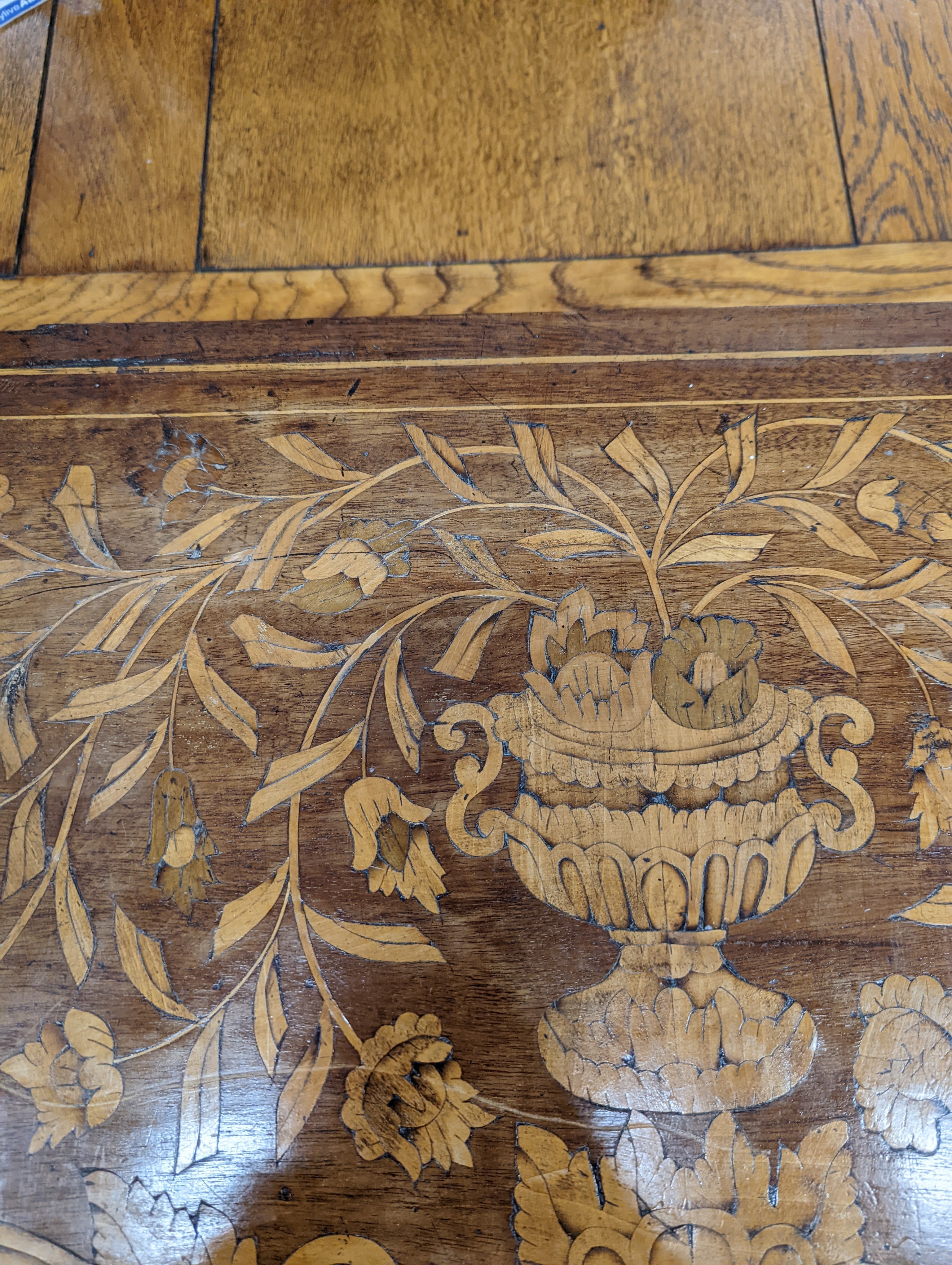 An 18th century Dutch floral marquetry walnut cabinet (altered), width 70cm, depth 48cm, height 87cm